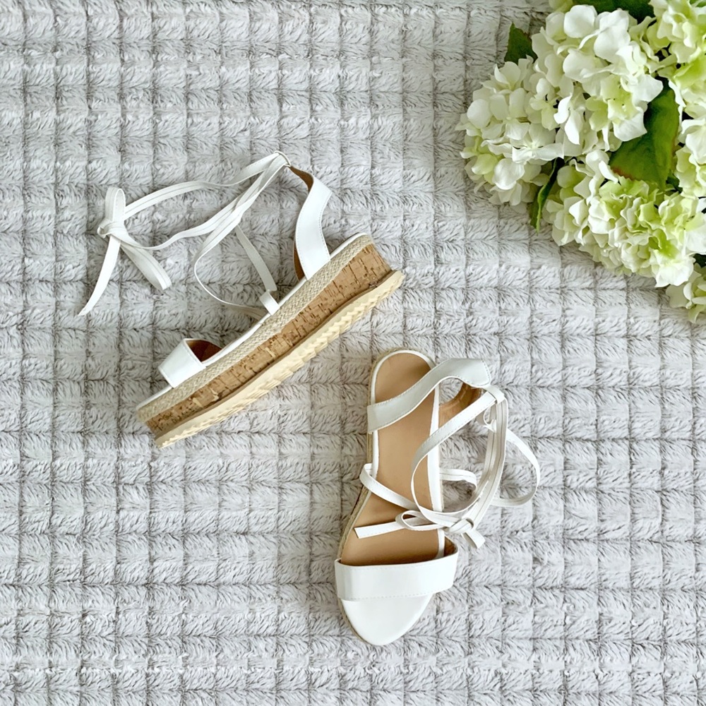 White Platform Lace Up Sandals